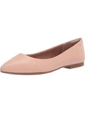 Women's Blush Faux Leather Low-Top Pointed-Toe Ballet Flat Shoes